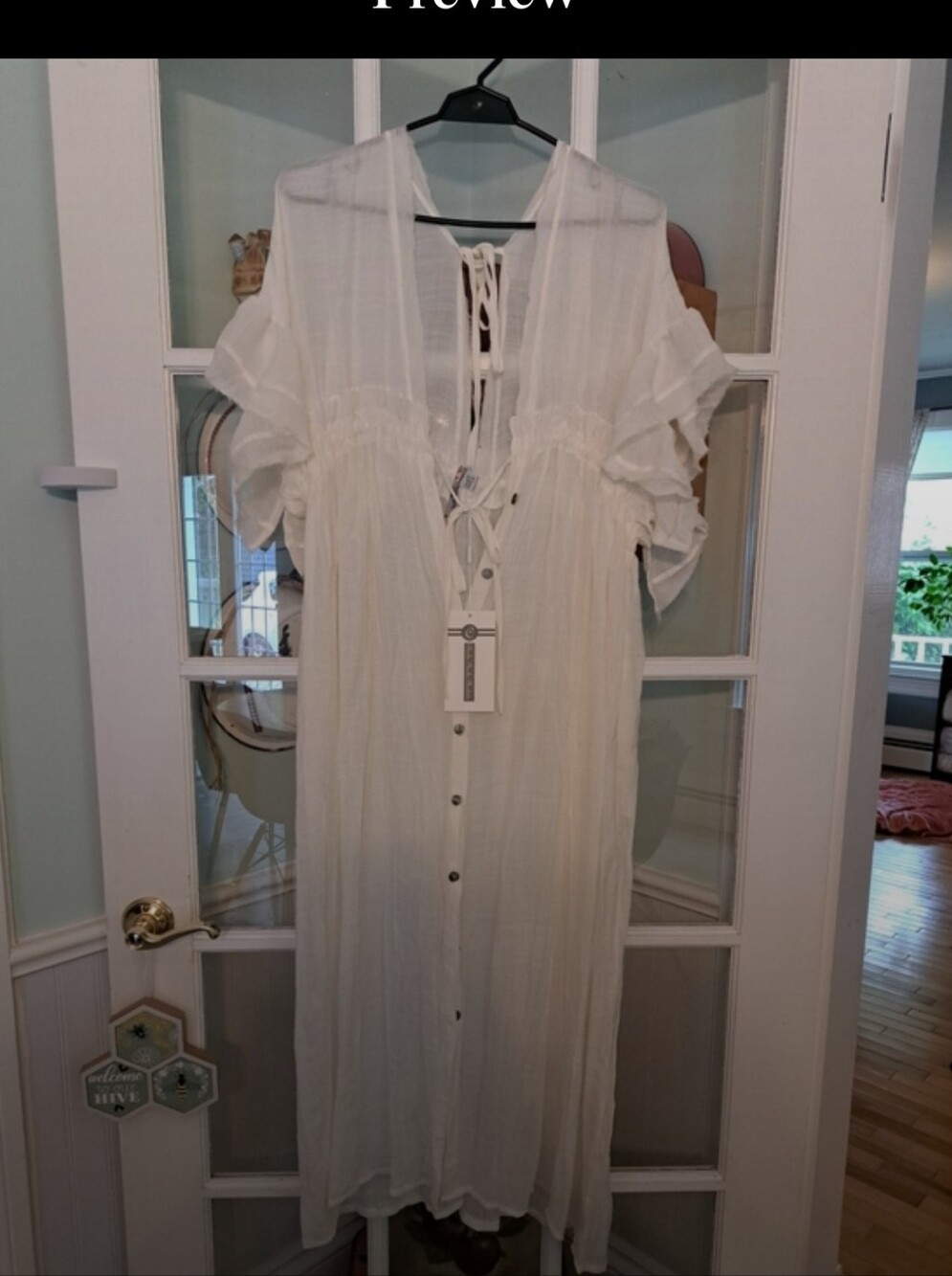 NWT Charlie Charlie Charlotte White Gauze Button-Front Maxi Coverup Dress Sz XL